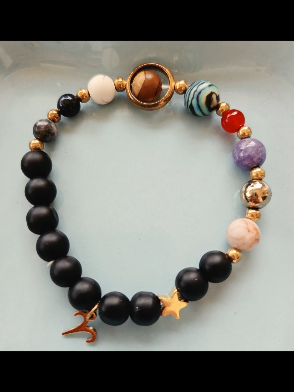 NWO Aries Zodiac Solar System Beaded Stretch Bracelet 3".